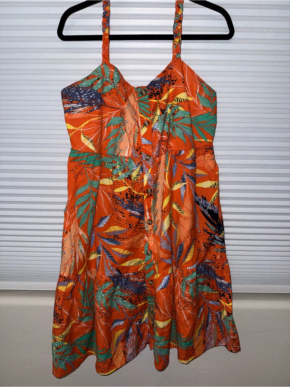beachlunchlounge Orange Tropical Leaf Print Mini Dress - Picture 1 of 4